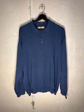 Tommy Bahama Men's XL Blue Silk Blend Long Sleeve Knit Polo Sweater